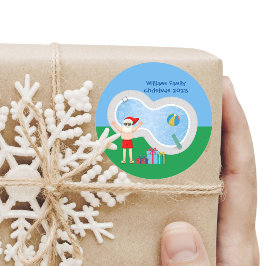 Pegatina Redonda Navidades soleados Santa Claus Personalizado Fiest