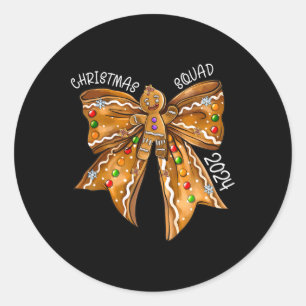 Pegatina Redonda Navidades Squad 2024 Gingerbread Bow Coquette Noen
