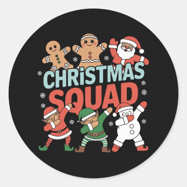 Pegatina Redonda Navidades Squad Santa Dabbing Elf (Anverso)