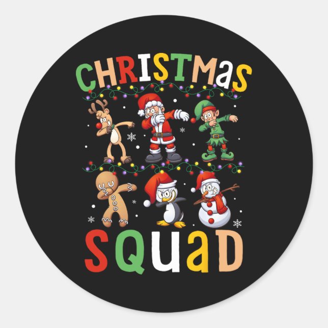 Pegatina Redonda Navidades Squad Santa Dabbing Elf (Anverso)