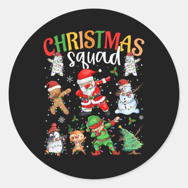 Pegatina Redonda Navidades Squad Santa Dabbing Elf (Anverso)