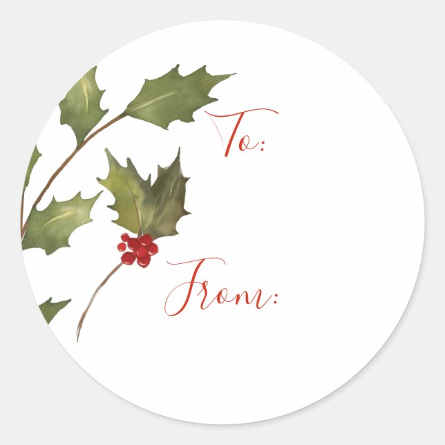 Pegatina Redonda Navidades Subdivisión De Hojalata De Acuarela Desd (Anverso)