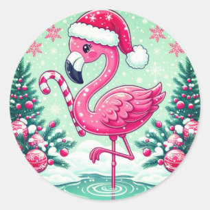 Pegatina Redonda Navidades Sublimación Flamingo Clipart-10424