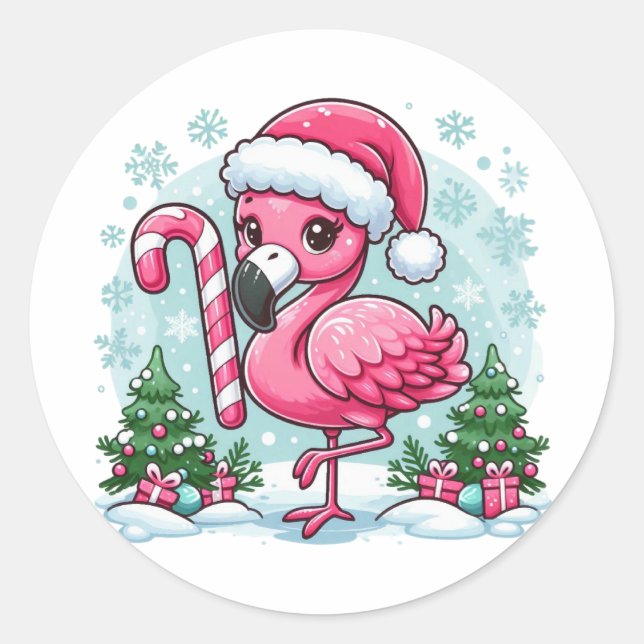 Pegatina Redonda Navidades Sublimación Flamingo Clipart-10424 (Anverso)