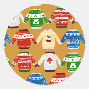 Pegatina Redonda Navidades Suéter Oro