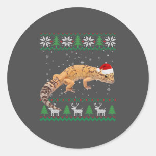 Pegatina Redonda Navidades suéteres feos Animales Santa Leopard Gec