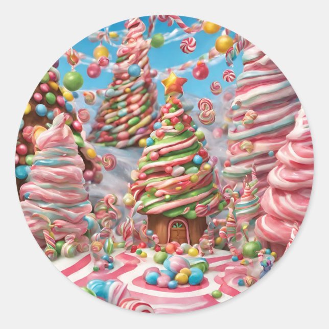Pegatina Redonda Navidades Sugar Plum Candy Canes AI Image (Anverso)
