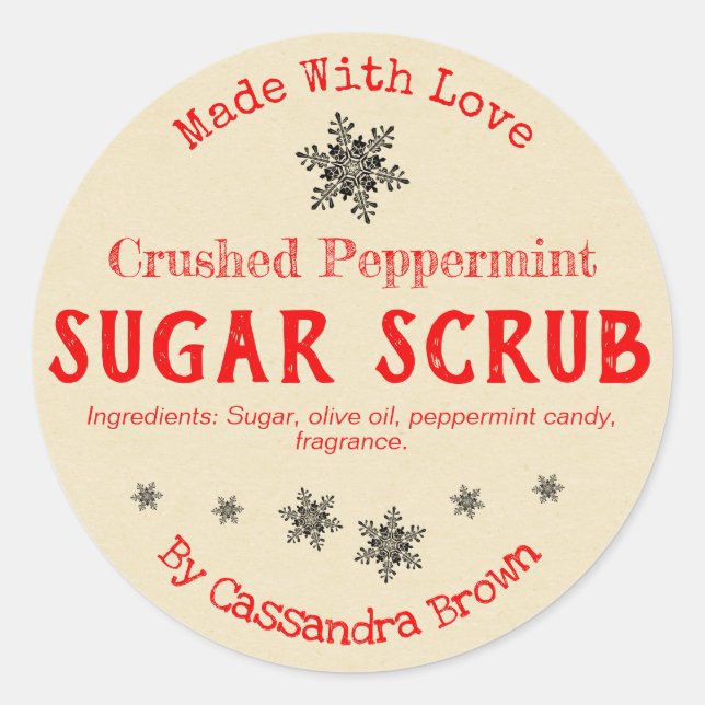 Pegatina Redonda Navidades Sugar Scrub Personalizable DIY hecho a m (Anverso)