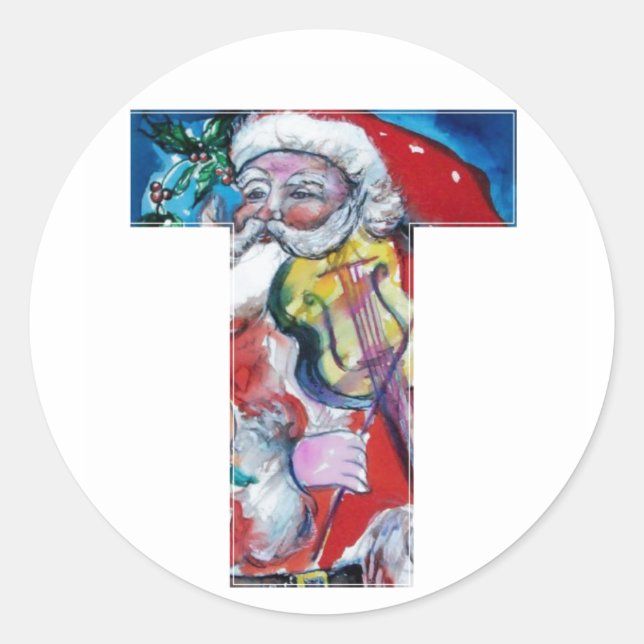 PEGATINA REDONDA NAVIDADES T CARTA / SANTA CON MONOGRAMA VIOLÍN (Anverso)