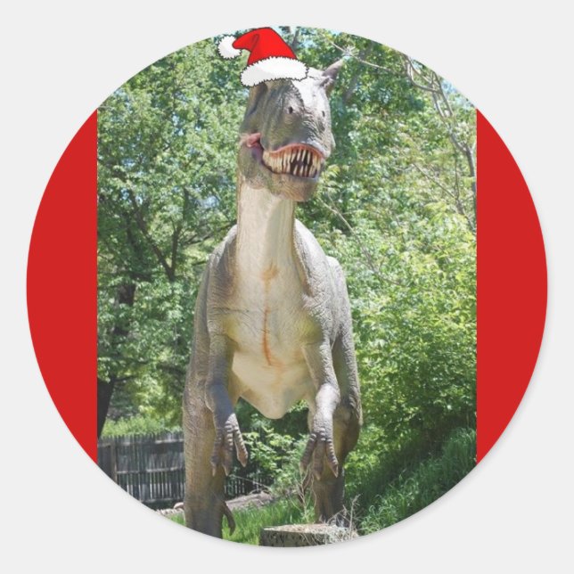 Pegatina Redonda Navidades T-Rex Dinosaur (Anverso)