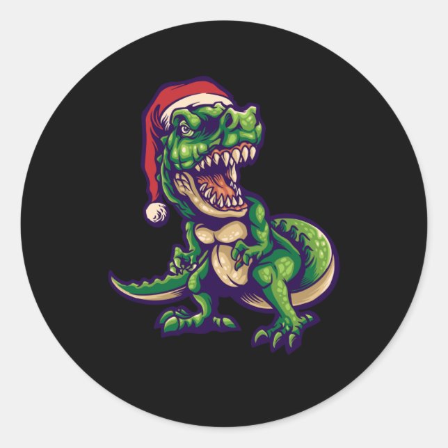 Pegatina Redonda Navidades T-rex Dinosaur | Diseño de dinosaurios (Anverso)