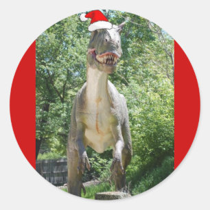 Pegatina Redonda Navidades T-Rex Dinosaurio