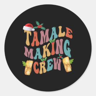 Pegatina Redonda Navidades Tamale Creando Tripulación Familia Mexic