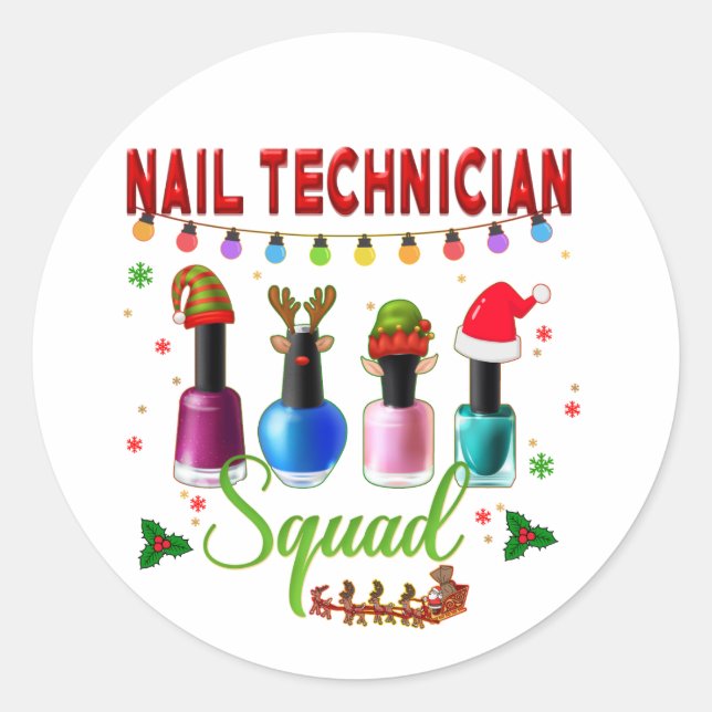 Pegatina Redonda Navidades Técnicos de las Uñas Xmas Salon Propieta (Anverso)