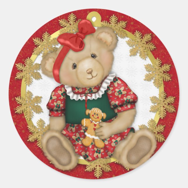 Pegatina Redonda Navidades Teddy Bear - Chica (Anverso)