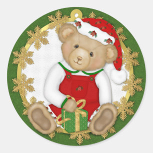 Pegatina Redonda Navidades Teddy Bear - Niño