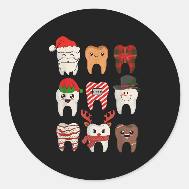 Pegatina Redonda Navidades Teeth Dentist Xmas Reindeer Santa Squad (Anverso)