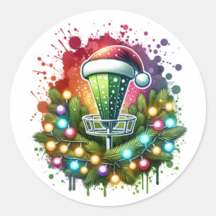 Pegatina Redonda Navidades temáticos de Watercolor Disk Golf