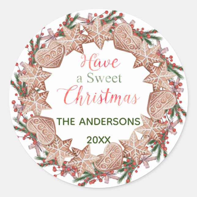 Pegatina Redonda Navidades "Ten un dulce Navidad" (Anverso)