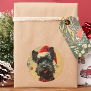 Pegatina Redonda Navidades Terrier de Escocia