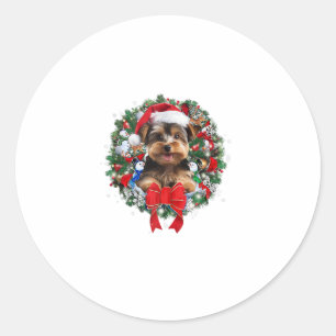 Pegatina Redonda Navidades Terrier de Yorkshire Wreath Decoración n