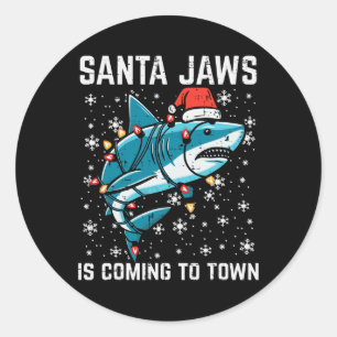 Pegatina Redonda Navidades Tiburón Santa Jaws Navidad Hombres Niños
