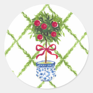 Pegatina Redonda Navidades Topiary de Chinoiserie
