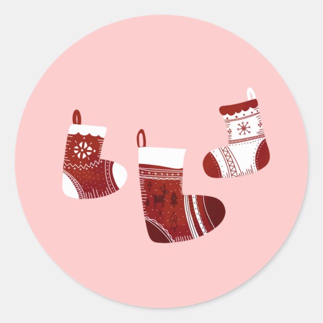 Pegatina Redonda Navidades Tradicional Cuta Estilo Retro Stocking (Anverso)