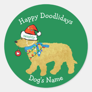 Pegatina Redonda Navidades traviesos personalizados Goldendoodle