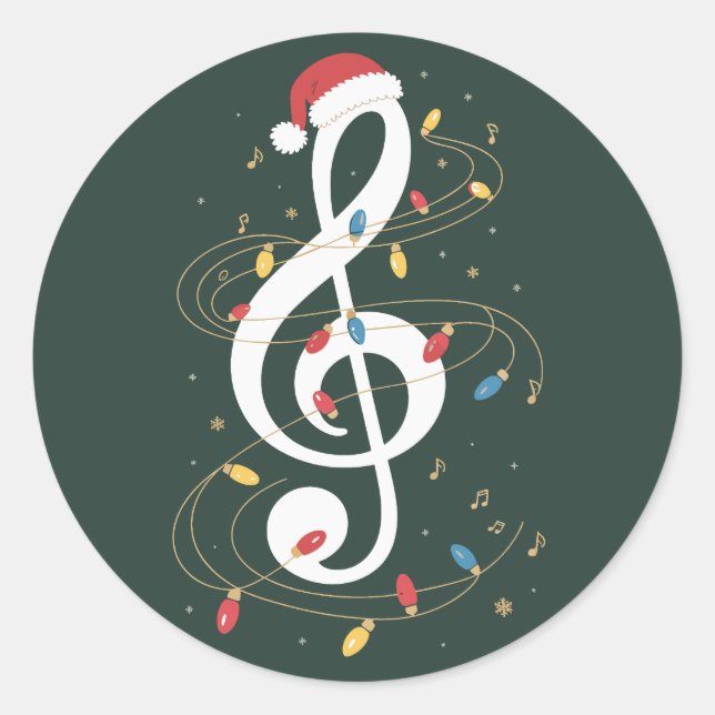 Pegatina Redonda Navidades Treble Clef alumbran a músico amante de  (Anverso)