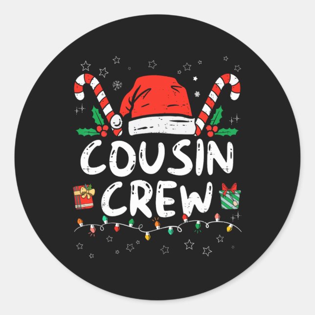 Pegatina Redonda Navidades Tripulación Santa Hat Hombres Mujeres Ni (Anverso)