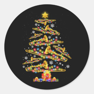 Pegatina Redonda Navidades Trombone Player Xmas Tree Jazz Lov