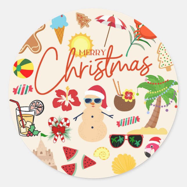 Pegatina Redonda Navidades tropicales (Anverso)