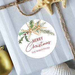 Pegatina Redonda Navidades tropicales Beach Starfish