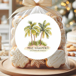 Pegatina Redonda Navidades tropicales de Hawái Mele Kalikimaka