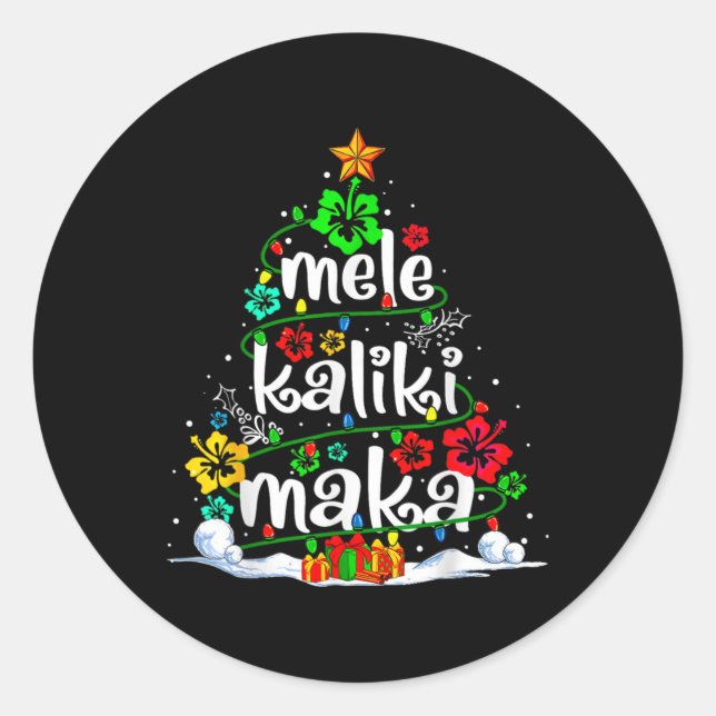 Pegatina Redonda Navidades tropicales de Mele Kalikimaka Santa Hawa (Anverso)