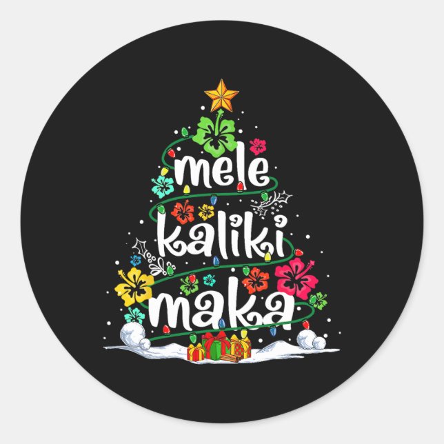 Pegatina Redonda Navidades tropicales de Mele Kalikimaka Santa Hawa (Anverso)