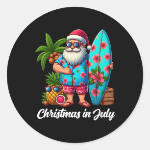 Pegatina Redonda Navidades Tropicales De Santa Sungles Xmas Beach E