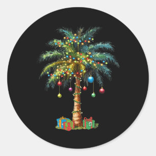 Pegatina Redonda Navidades tropicales Hawái Santa Xmas Luces Palm
