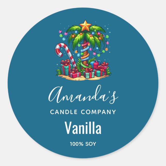 Pegatina Redonda Navidades tropicales Palm Tree Candle Business (Anverso)