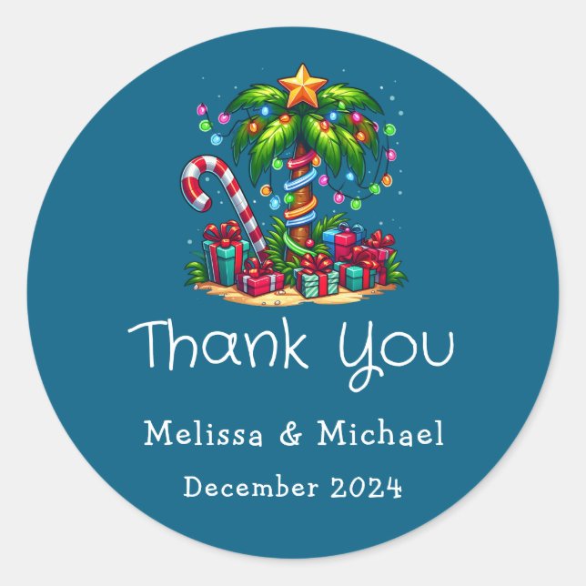 Pegatina Redonda Navidades tropicales Palm Tree Gracias (Anverso)