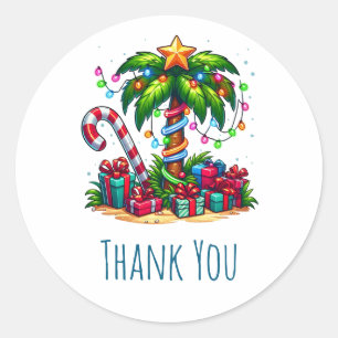 Pegatina Redonda Navidades tropicales Palm Tree Gracias