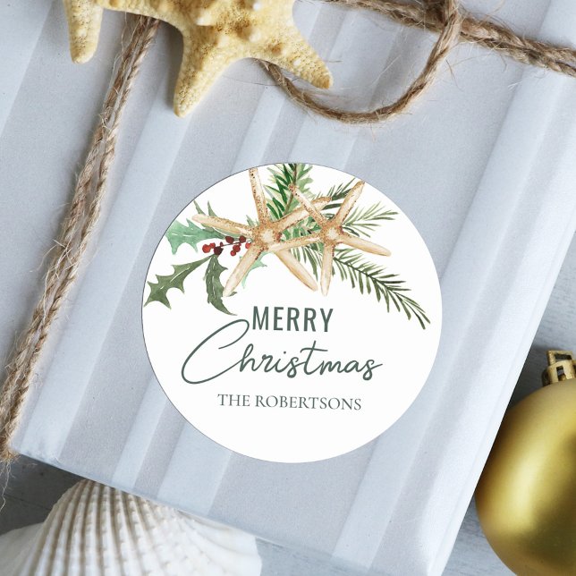 Pegatina Redonda Navidades tropicales Starfish Beach (Subido por el creador)