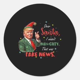 Pegatina Redonda Navidades Trump Queridos Santa Fake News Divertida