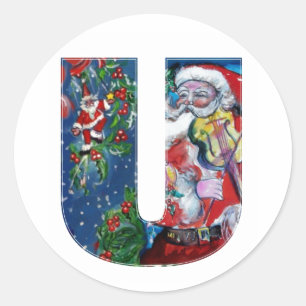 PEGATINA REDONDA NAVIDADES U CARTA / SANTA CON MONOGRAMA VIOLÍN