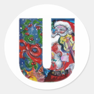 PEGATINA REDONDA NAVIDADES U CARTA / SANTA CON MONOGRAMA VIOLÍN