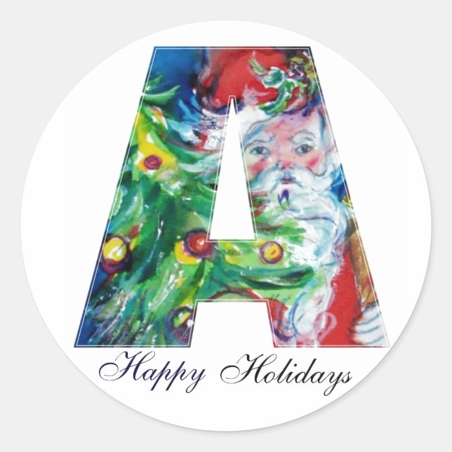 PEGATINA REDONDA NAVIDADES UNA CARTA / SANTA CON ÁRBOL DE NAVIDAD (Anverso)