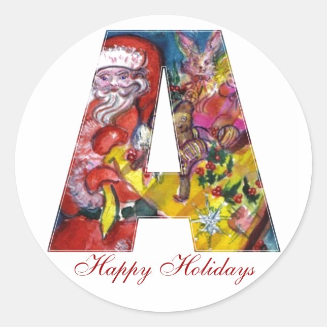 PEGATINA REDONDA NAVIDADES UNA CARTA / SANTA CON GIFTS MONOGRAM (Anverso)