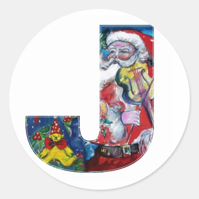 PEGATINA REDONDA NAVIDADES UNA CARTA / SANTA CON MONOGRAMA VIOLÍN (Anverso)