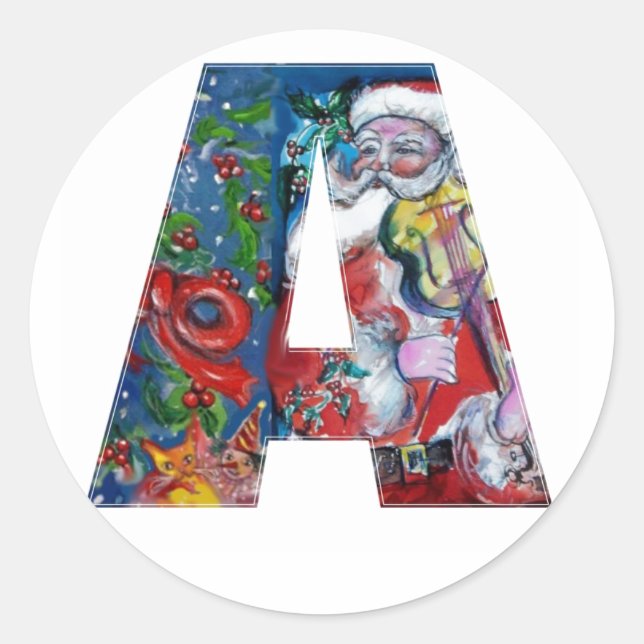 PEGATINA REDONDA NAVIDADES UNA CARTA / SANTA CON MONOGRAMA VIOLÍN (Anverso)